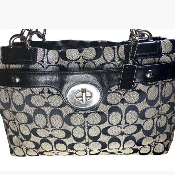 Coach Penelope Signature Carryall Tote in Black and Gray Monogram Canvas EUC - Picture 15 of 15